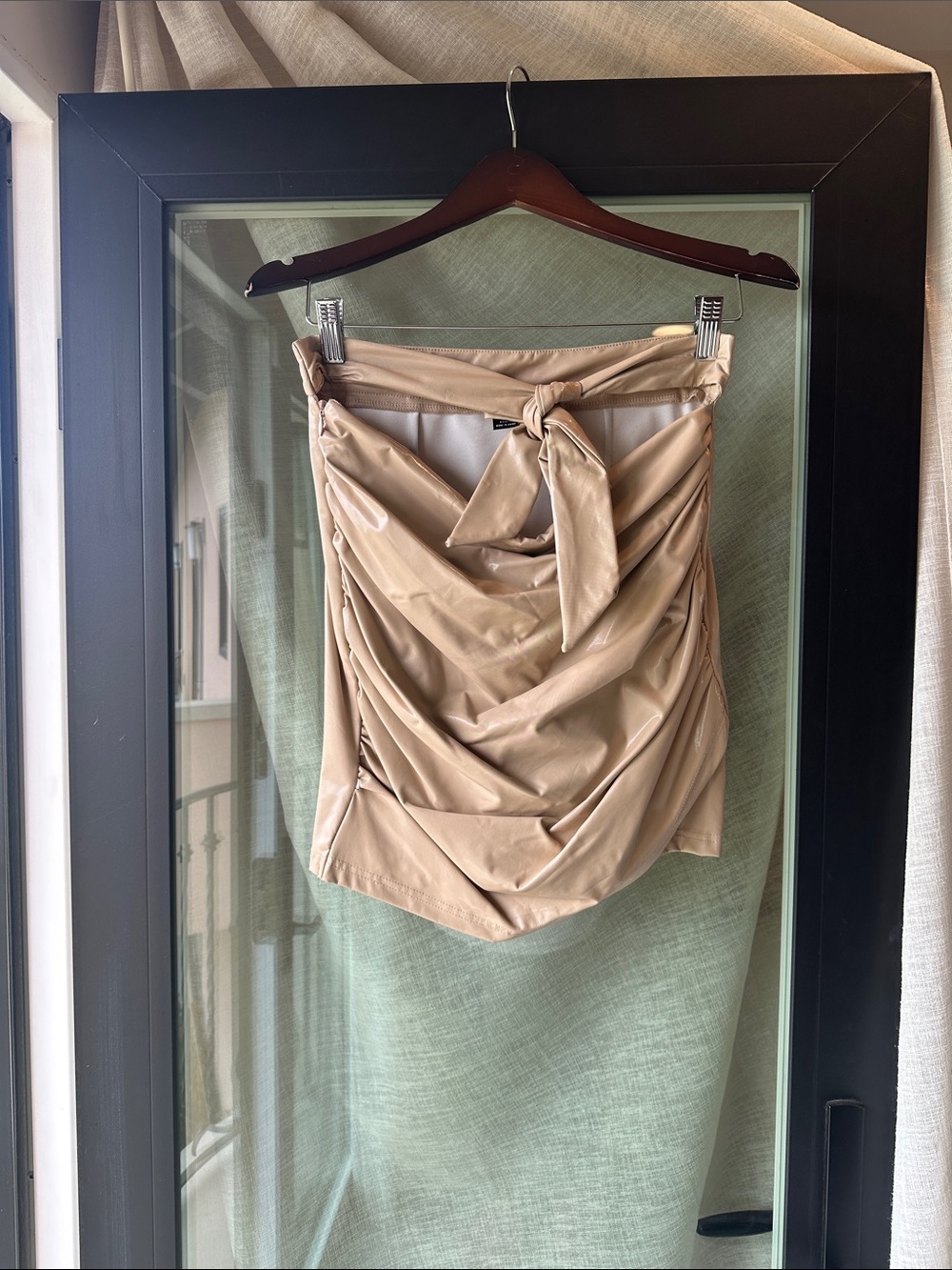 SHEIN Beige Draped Tie-Front Mini Skirt